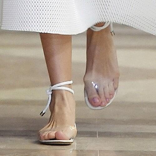 Womens Open Toe Ankle Straps Clear Transparent Flats Sandals Slingback Shoes Gladiator Rome Summer Beach New B190