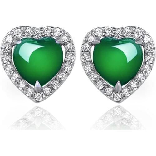 Hot sale of natural emerald myelin love-shaped earrings with diamond zircon emerald earrings earrings earrings a hair