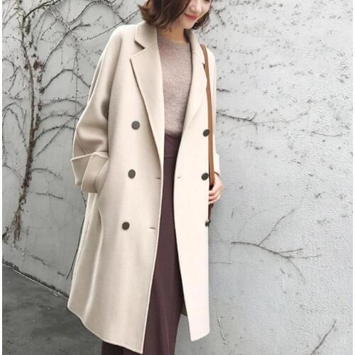 Woolen coat female long section Korean version lapel double-breasted windproof loose double-sided woolen coats