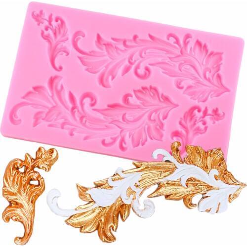 Baroque Scroll Reilef Leaf Cake Border Silicone Mold Wedding Cupcake Fondant Cake Decorating Tool Candy Chocolate Gumpaste Mould
