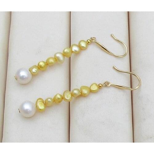 Pretty design natural AAA south sea white golden pearl dangle earrings 14k/20