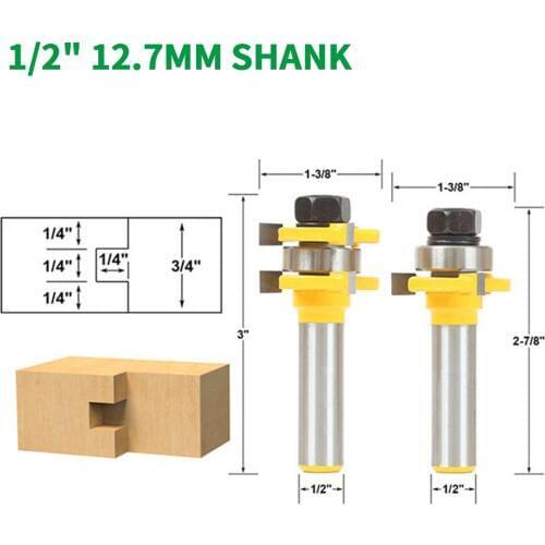 2PC/Set 1/2" 12.7MM Shank Milling Cutter Wood Carving T-Slot Milling Cutter Router Bit Set Woodworking Tenon Cutter for Woodwork