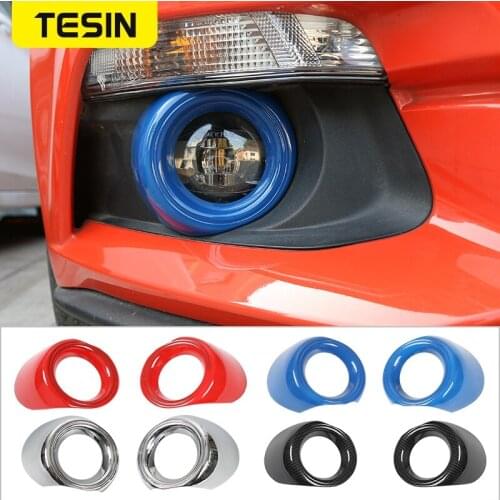 TESIN Carbon Fibre Car Front Fog Lamp Frame Light Cover Trim Ring Sticker Decoration for Ford Mustang 2015-2017 Car Accessories