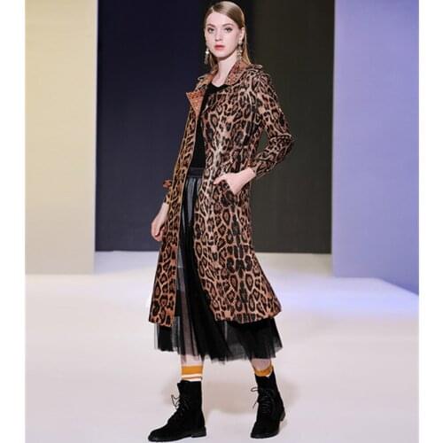 Fashion womens leopard trench coat 2021 autumn winter women belt overcoat A918