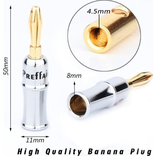 Preffair High Quality BA1462 24K Gold Plated Banana Plug Connector For Audio Speaker Cable 4pieces Per Lot