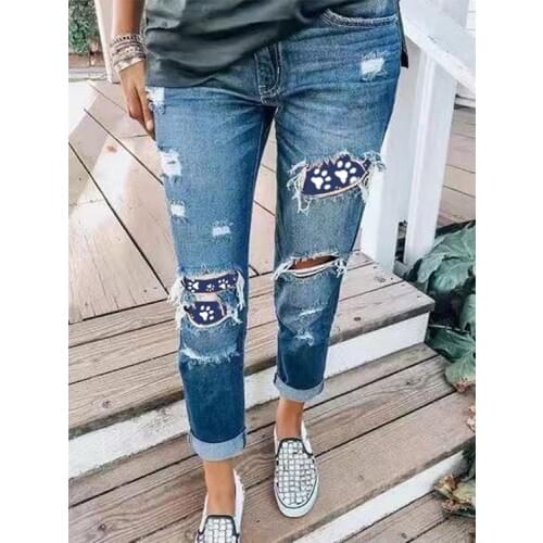 Ladies Jeans Ripped Print Ladies Jeans Trousers Ripped Jeans for Women