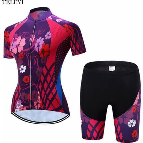 TELEYI Team Girls Outdoor Ropa Ciclismo Bicycle Women Flower Cycling Jersey+Shorts Bicycle Breathable Bike Wear XS-4XL