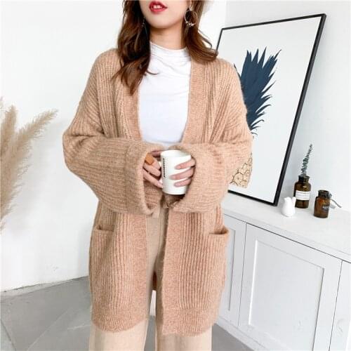 [ZAYAU]Autumn and Winter New Loose Thick Woolen Medium Length Net Red Lazy Wind Sweater womens Knitting Cardigan Foreign Style