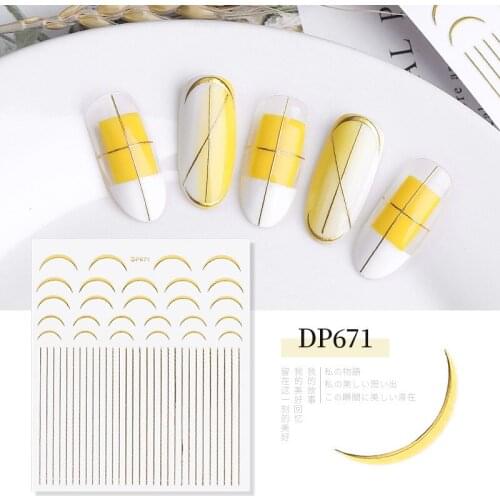 Gold 3D Nail Sticker Curve Stripe Lines Nails Stickers Gradient Adhesive Striping Tape Nail Foil Nail Art Stickers Decals