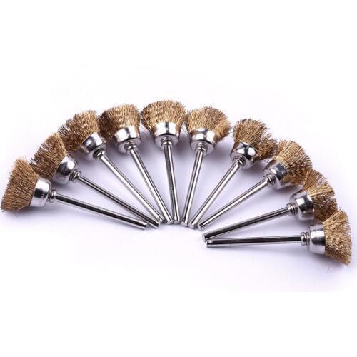 10pcs/Set Cup Shape Brass Wire Brush Kit 1/8'' shank 2'' length Brushes for removing rust & oxidation Polishing Brush Tool set