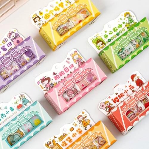 5Rolls/Box Cartoon Character Washi Tape Set Masking Tape Scrapbooking Diary Decorative Adhesive Tape Organizer School Stationery