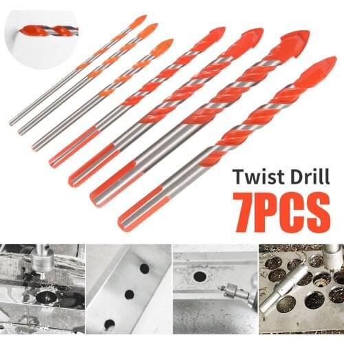 7pcs Ultimate Drill Bits Twist Drill Head Wall Ceramic Glass Marble Punching Hole Hand Electric Drill Wood Working Set
