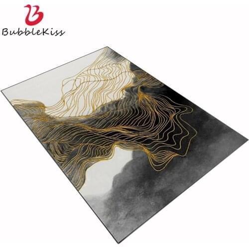 Bubble Kiss Customized Large Soft Area Rug Abstract Chinese Black Gold Line Carpet Bedroom Rug Living Room Modern Home Decor