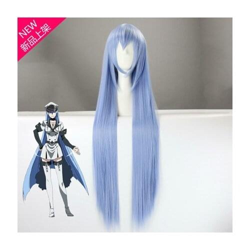 Anime Akame ga KILL! Esdeath Wig Blue Straight Long High Temperature Fiber Synthetic Hair Halloween Cosplay Full Wigs