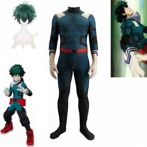Anime My Hero University Cosplay Midoriya Izuko Deku Costumes Wig Man Woman Zentai Jumpsuit Costume Halloween Costumes for Adult