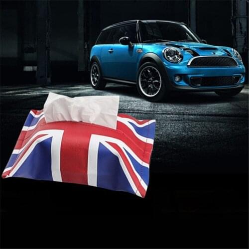 PU Car Tissue Holder England Flag Leather Red Black Soft Tissue Box Dashboard Napkin Box Storage