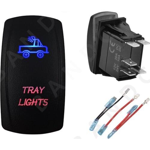 Car Boat Marine TRAY LIGHTS Rocker Switch 5P SPST Laser Blue&Red Led ON-OFF for ARB RV Camping Car，Car Tuning Part，Jumper Wires