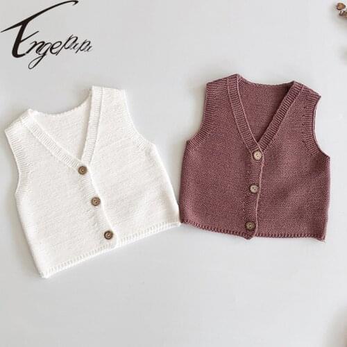 Engepapa Korean Style Toddler Baby Boys Girls Solid Color Vest Cardigan Spring Autumn Infant Baby Sleeveless Knitted Coat