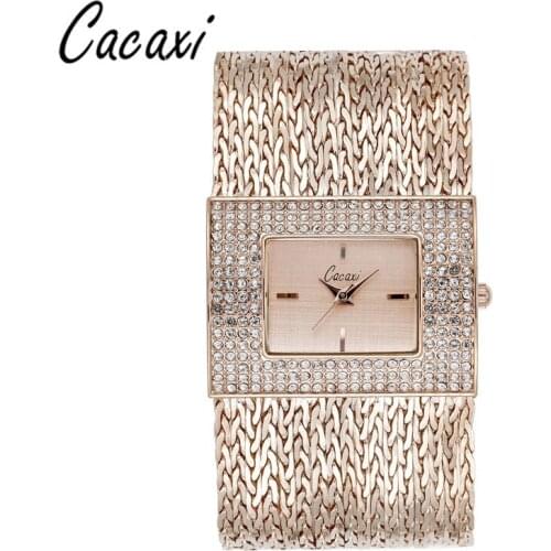 Cacaxi Elegant Womens Rectangle Wrist Watches Gold Watchband Luxury Brand Ladies Crystal Diamond Quartz Clock Female Gift A239