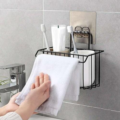 Sponge Holder Kitchen Organizer Non-perforated Hanging Storage Rack With Sticker Black White Drain Basket