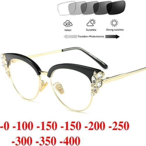 Cat Photochromic Finished Myopia Glasses Photosensitive Chameleon Anti-glare Change Color Lens Prescription Glasses with box NX