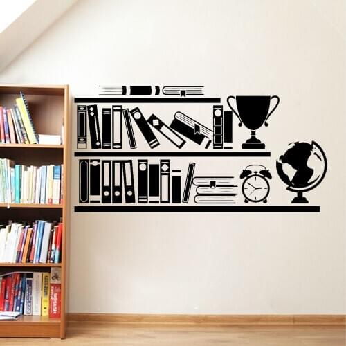 Books Bookshelf Wall Decal Library School Vinyl Wall Sticker Reading Room Decoration Decals Removable Waterproof Mural X969