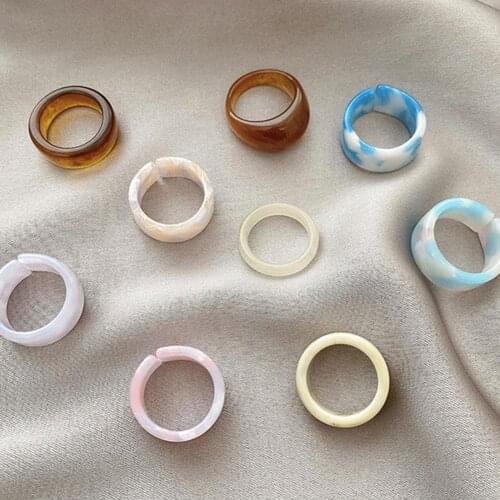 Retro Niche Candy Color Acrylic Design Ring Female Index Ring Niche Finger Tail Fashion Ring Personality Pair Simple Q2H5