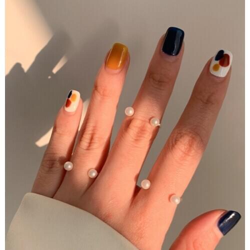 AOMU 4pcs/SET New Simple Metal Silver Color Open Ring U-Shaped Pearl Ring Adjustable Rings for Women Adjustable Wedding Bands