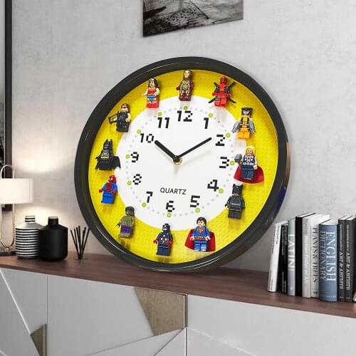 Building Blocks Wall Decorate the Clock Wall Clock Home Decore Wall Clock for Kids Rooms Three-Dimensional Minifigures