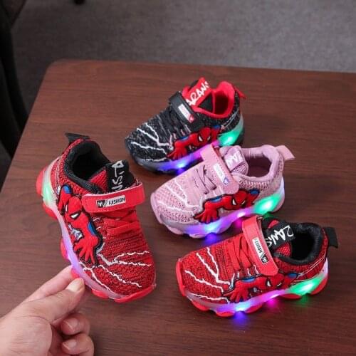 Hot Sales LED Lighted Spiderman Disney Shoes Baby Lovely Cool Girls Boys First Walkers Elegant Fashion Sneakers Infant Tennis