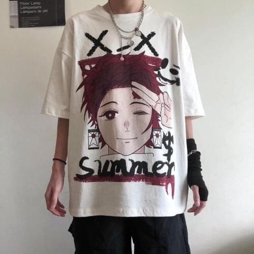 Kimetsu no Yaiba Hip Hop Streetwear Summer Casual Loose Cartoon t-shirt Kamado Tanjiro Short Sleeve tees shirts