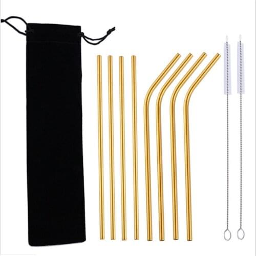 Rainbow Color Reusable Metal Straws 304 Stainless Steel Drinking Straw Set with Cleaner Brush Milk Drinkware Bar Party