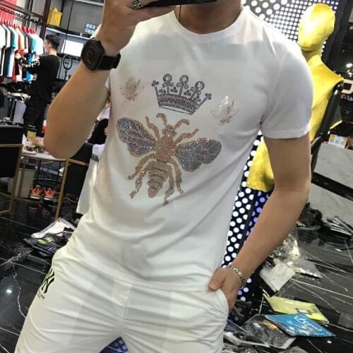 2021 summer new short sleeve T-shirt mens cotton round neck hot drill half sleeve handsome trend mens jacket