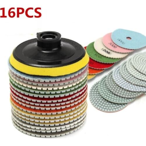 16Pcs Diamond Polishing Pads Kit 4 Inch 100 Mm Wet/Dry For Granite Stone Concret