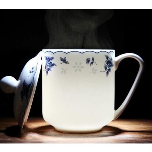 Jingdezhen Bone China Ceramic Tea Cup with Lid Set Creative Simple White Porcelain Teacup Coffee Mug Office Drinkware Gifts