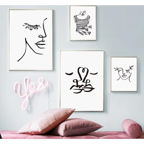 Wall Art Canvas Painting Line Draw Flower Girl Abstract Painting Nordic Posters And Prints Wall Pictures For Living Room Decor