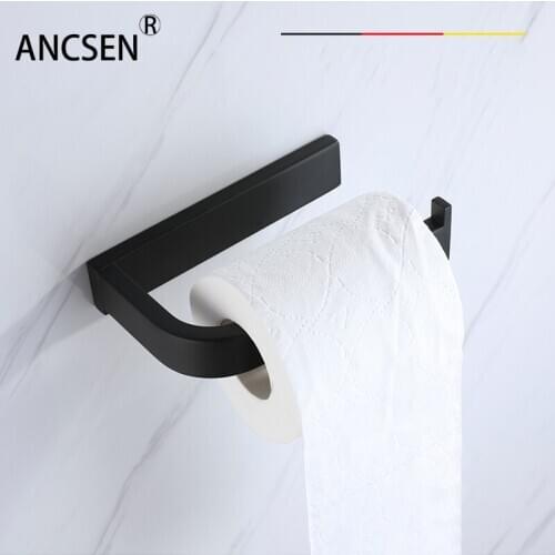 304Stainless Steel Toilet Paper Holder Tissue Rack Wall Mounted Bathroom Kitchen Roll Holder Paper Tissue Rack Hook Modern Black