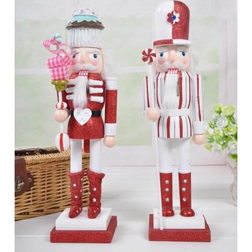New 2pcs 1Set 38Cm High Christmas Holiday Nutcracker Cake Lollipop Vintage German Wooden Table Walnut Toy Zakka Dolls