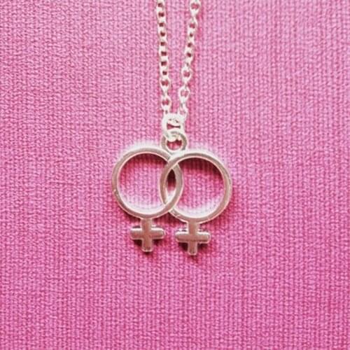 Double Venus Symbol Charm Female Lesbian LGBT Necklace Women Pendant Girlslove LES Stainless Steel Sister Jewelry