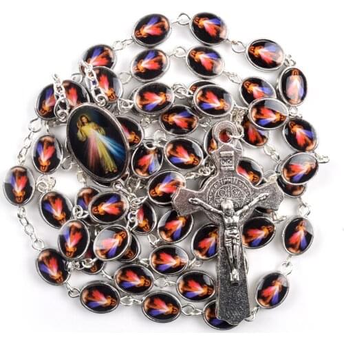 Divine Jesus Rosary Oval Alloy Beads Color Pictures Necklace For Men
