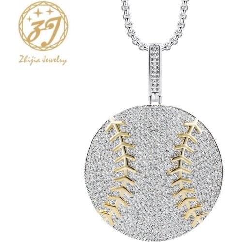 Zhijia fashion silver crystal rhinestone sport softball pendant necklace for men sport lovers gifts