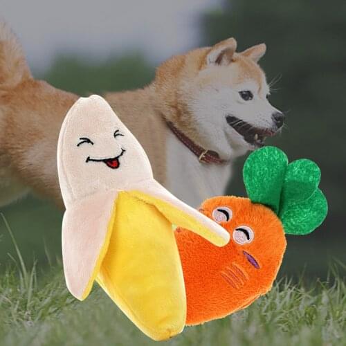 Plush Vocal Toys Puppy Dog Chew Toy Various Fruit Vegetable Cartoon Squeak Toy Plush Banana Carrot Donuts