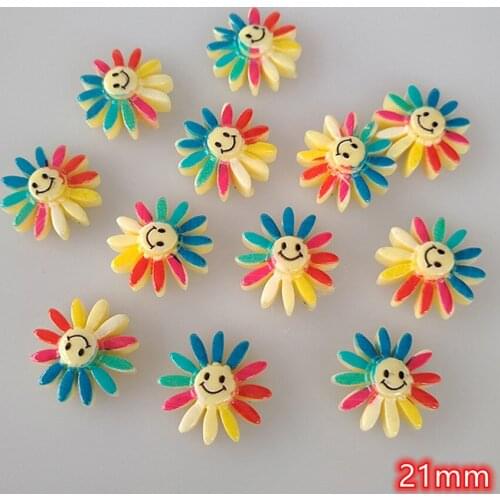 Sunflowers Cabochons 20pcs Rainbow Flat Back Resin Cabochon Sunflower Embellishments Applique DIY Wedding Scrapbook Craft
