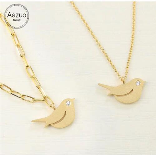 Aazuo Real Diamond 18K Yellow Gold Lovely Animal Bird Pendent With Chain Bracelet Necklace gifted for Children for Women Au750