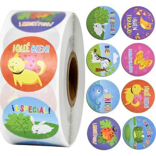 Spain Language Animals cartoon Stickers for kids classic toys sticker school teacher reward sticker 8 designs pattern
