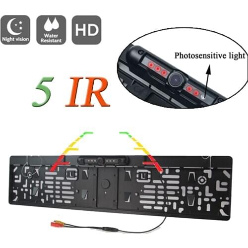 Wire / Wireless Eu Car License Plate Frame Hd View Reverse Rear Camera 5 IR &Photosensitive light Waterproof Night Vision Better
