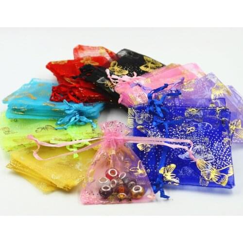 Butterfly printing Organza Bag Drawstring bag jewelry packaging bags for tea/gift/food/candy transparent pouch Yarn bag 7ZSH330
