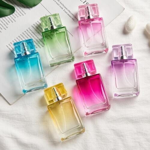 30ml Colorful Square Thick Glass Refillable Perfume Bottle Acrylic Cover Screw Top Sprayer Pump Perfume Bottles Empty Container