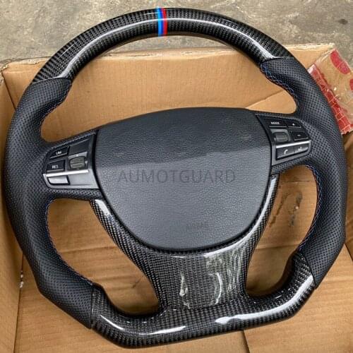 Real Carbon Fiber Sports Steering Wheel Leather compatible for BMW 5 series 525li 533Li 540Li 2012-2016 15 14 13