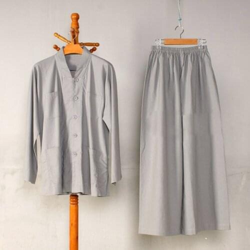 Unisex Summer&Spring cotton&linen buddhist shaolin monk kung fu suits zen lay clothing buddha uniforms yellow/gray